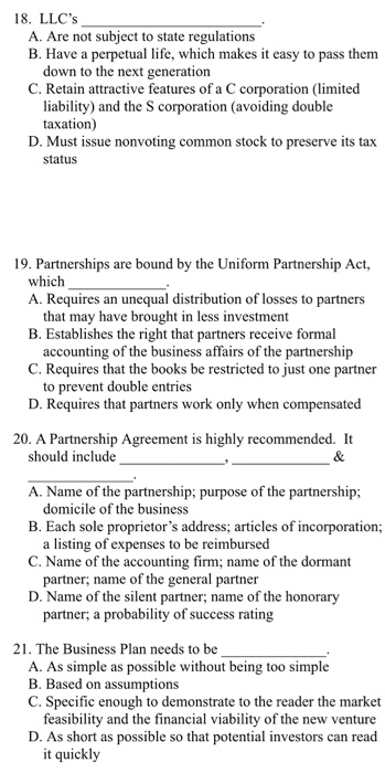 18. LLC's A. Are not subject to state regulations