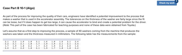 Check my work Case Part B 10-1 (Algo) As part of