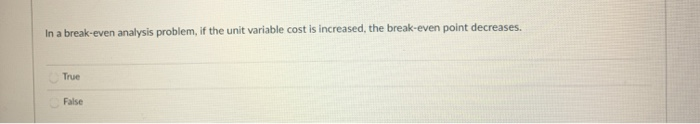 In a break-even analysis problem, if the unit