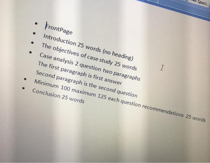 last page is instructions Part C: Case: Analyze