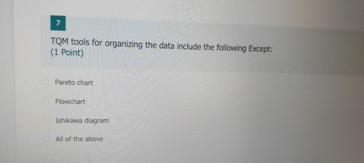 7 TQM tools for organizing the data include the