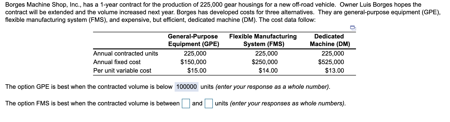 Borges Machine Shop, Inc., has a 1-year contract