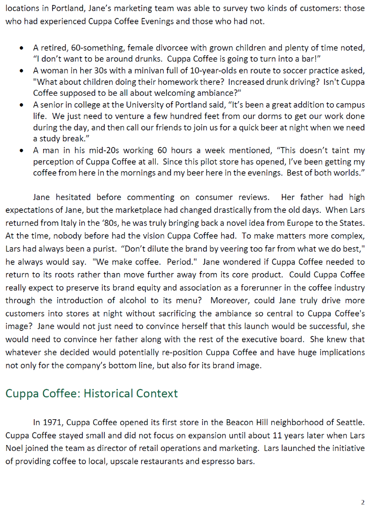 Please read the Cuppa Coffee case attached below,