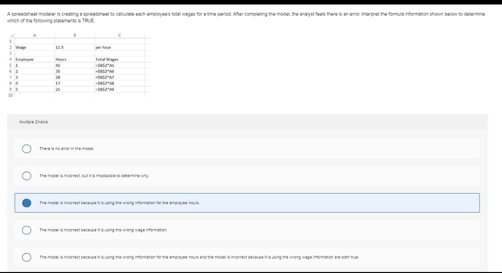 PLEASE ANSWER IMMEDIATELY A spreadsheet modeler