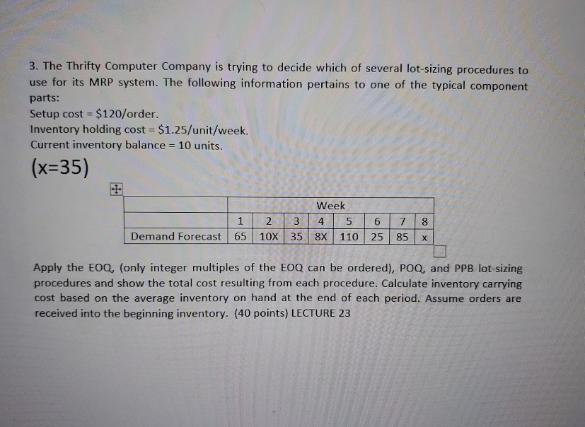 3. The Thrifty Computer Company is trying to