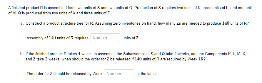 A finished product Ris assembled from two units
