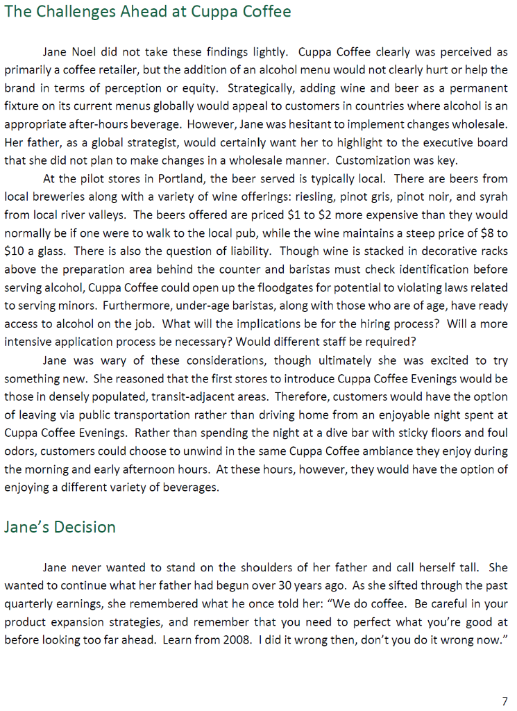 Please read the Cuppa Coffee case attached below,