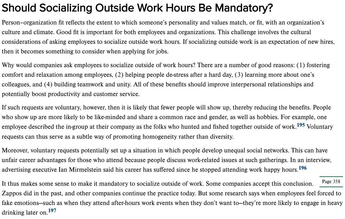 Read the case "Should Socializing Outside Work