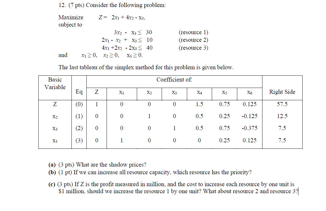 12. (7 pts) Consider the following problem: The