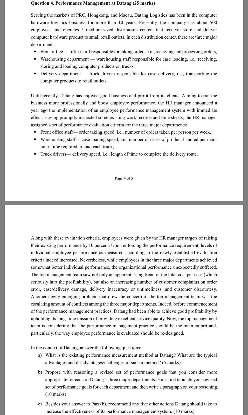 Question 4. Performance Management at Datang (25