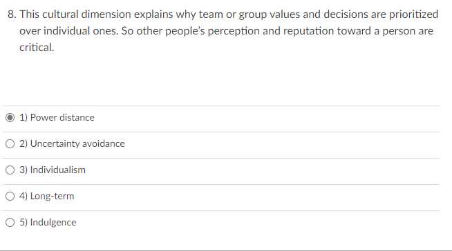 8. This cultural dimension explains why team or