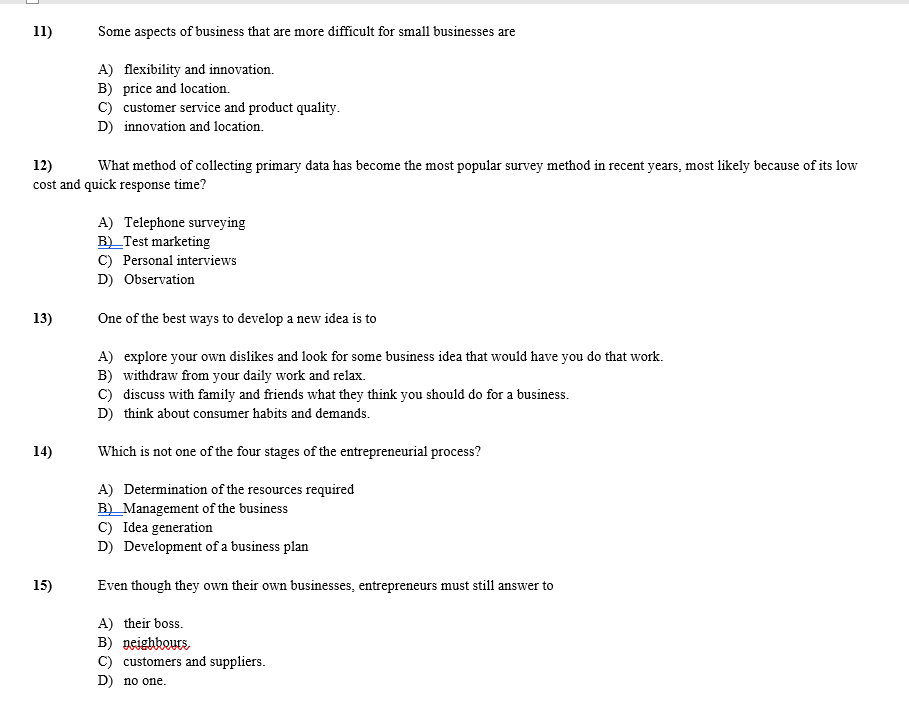 11) Some aspects of business that are more