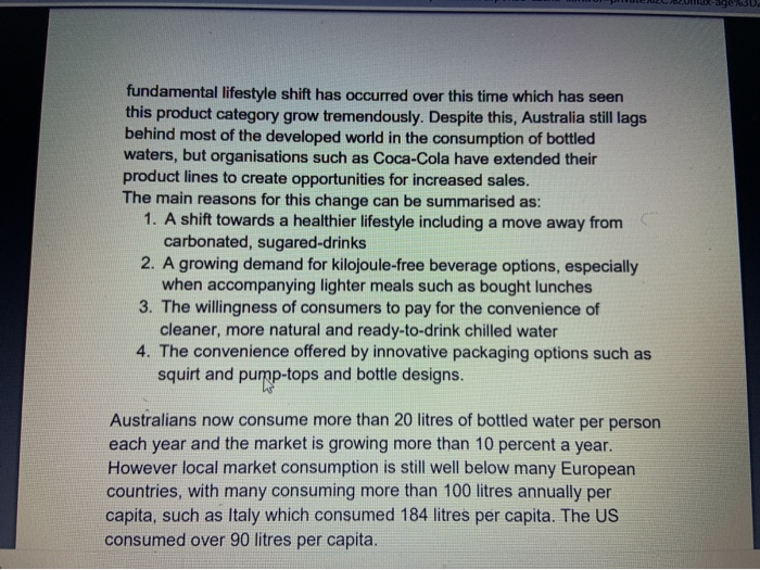 Week 11 - Coca Cola Amatil Q3. Identify the key