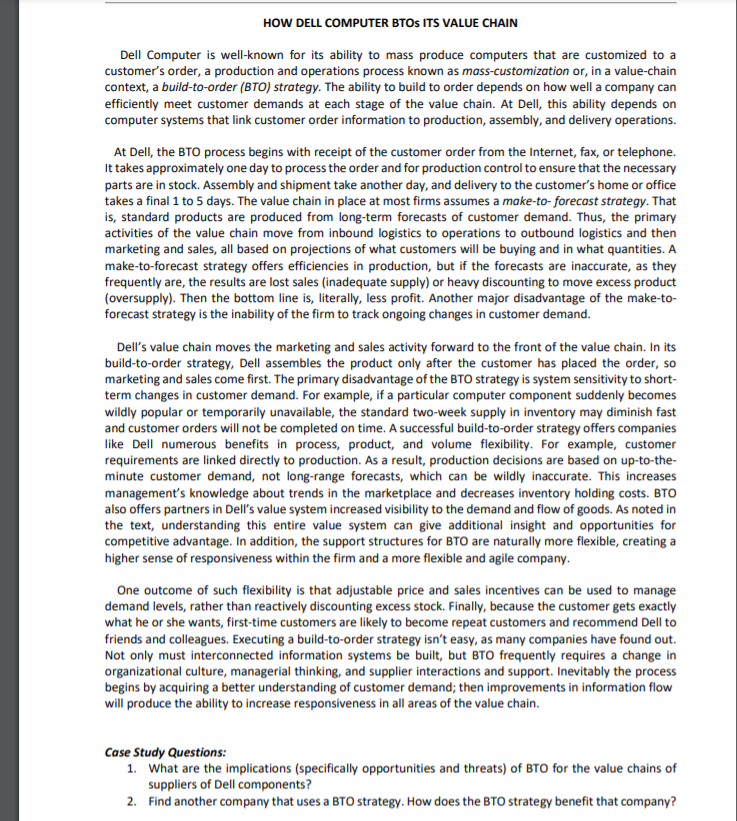 HOW DELL COMPUTER BTOS ITS VALUE CHAIN Dell