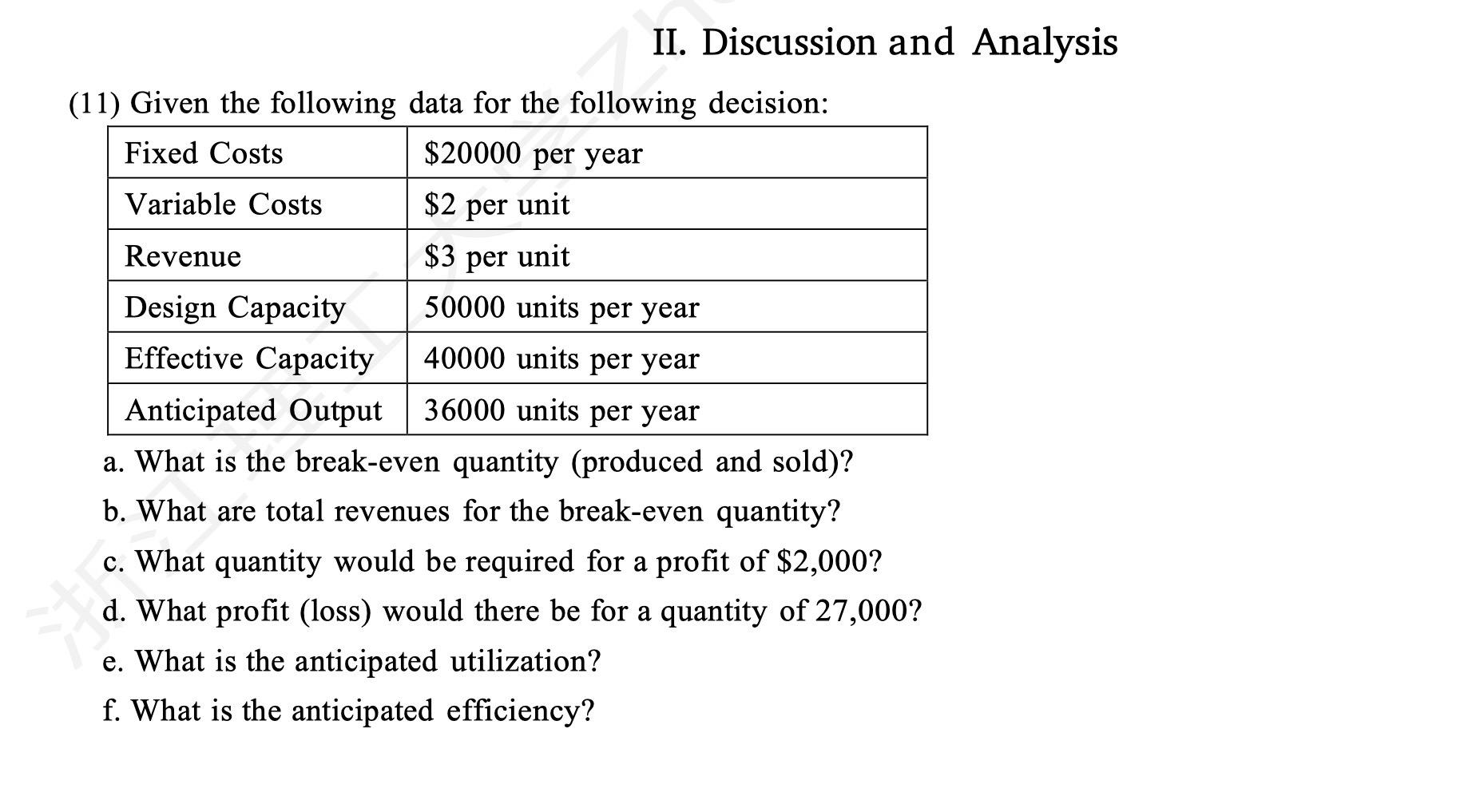 II. Discussion and Analysis (11) Given the