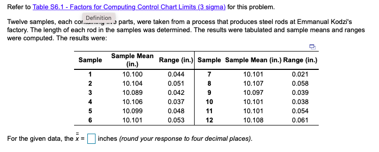 Refer to Table 56.1 - Factors for Computing
