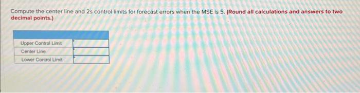 Compute the center line and 2 s control limits