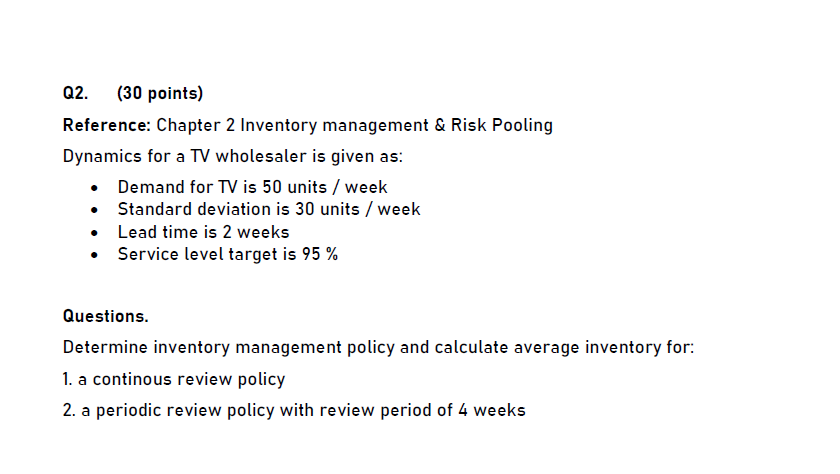 Q2. (30 points) Reference: Chapter 2 Inventory