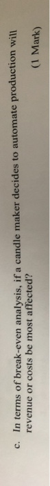 c. in terms of break-even analysis, if a candle
