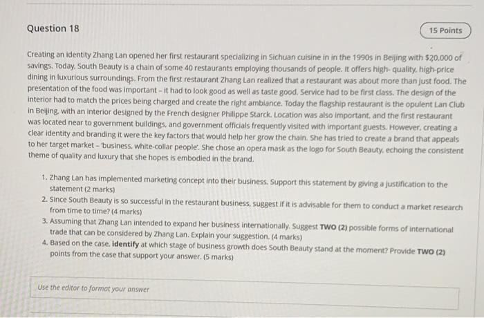 Question 18 15 Points Creating an identity Zhang