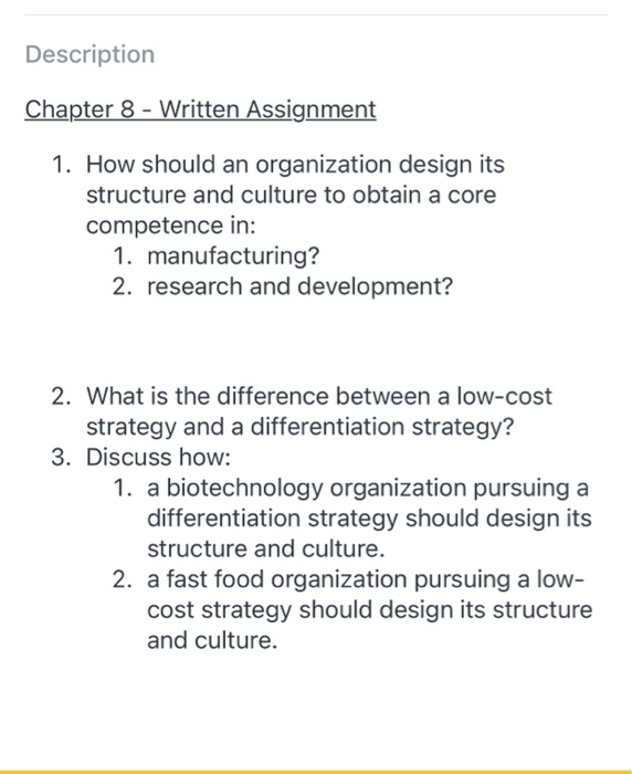 Description Chapter 8 - Written Assignment 1. How