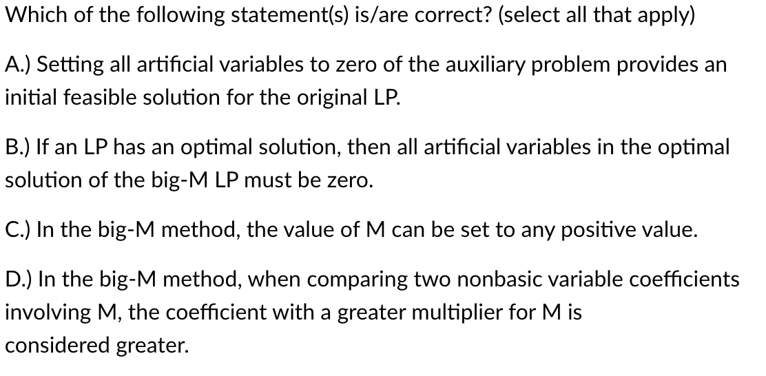 Help A.) Setting all artificial variables to zero