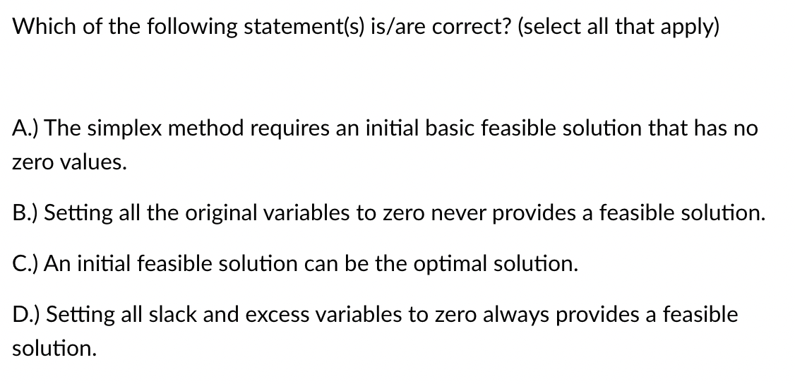 Help A.) Setting all artificial variables to zero