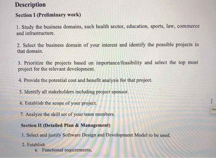 what more? Description Section I (Preliminary