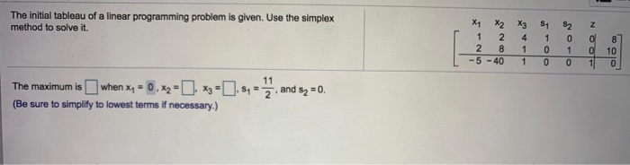 Use the simplex method to solve the linear