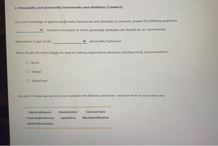 2. Personality and personality frameworks and