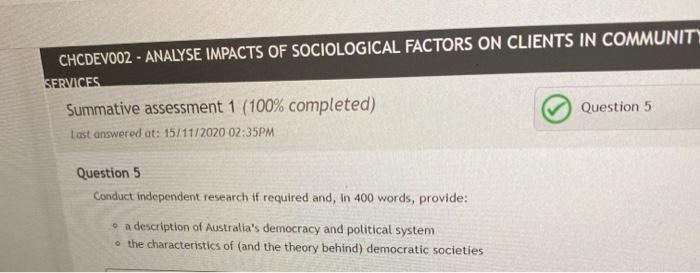 CHCDEVOO2-ANALYSE IMPACTS OF SOCIOLOGICAL FACTORS