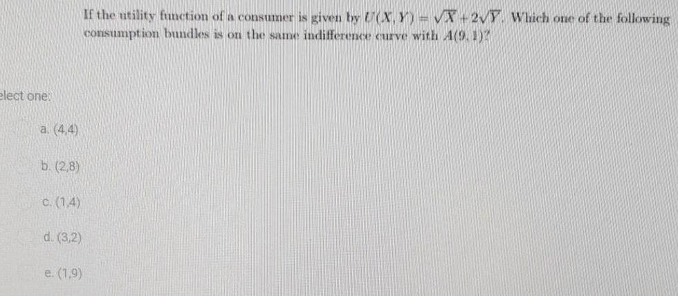 If the utility function of a consumer is given by