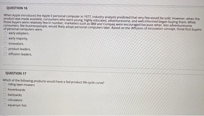 QUESTION 16 When Apple introduced the Apple Il