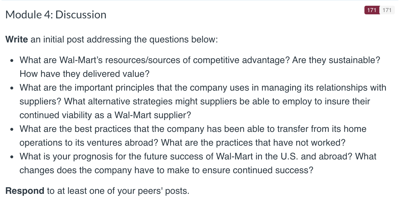 171 171 Module 4: Discussion Write an initial