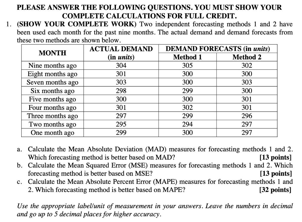 PLEASE ANSWER THE FOLLOWING QUESTIONS. YOU MUST