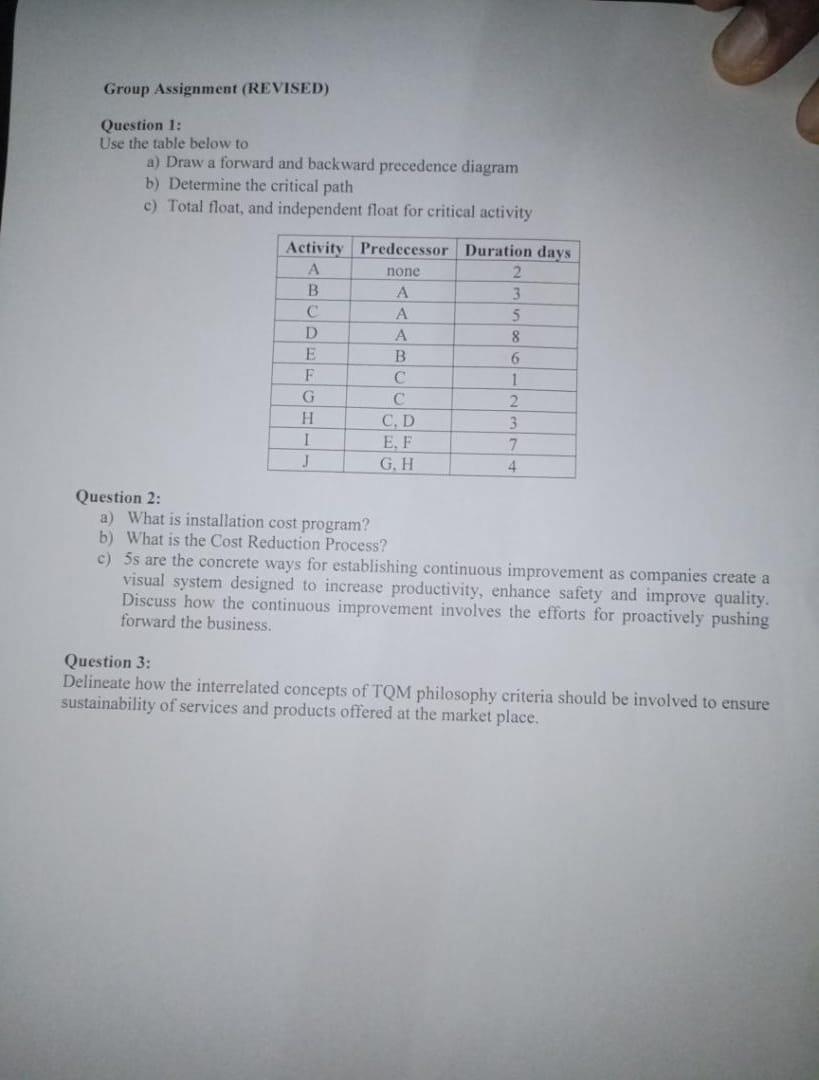Group Assignment (REVISED) Question 1: Use the