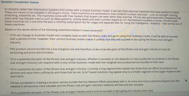 Question Completion Status: A company called Flex