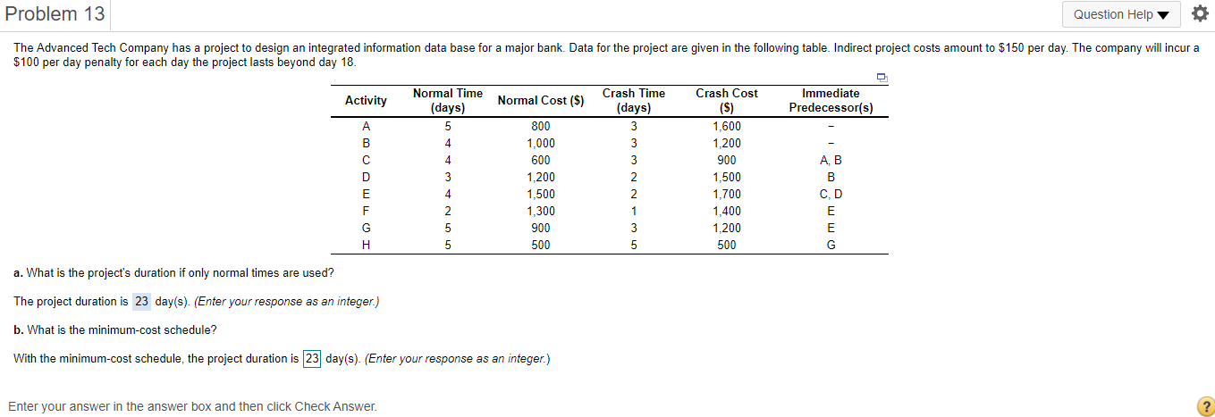 Problem 13 Question Help The Advanced Tech