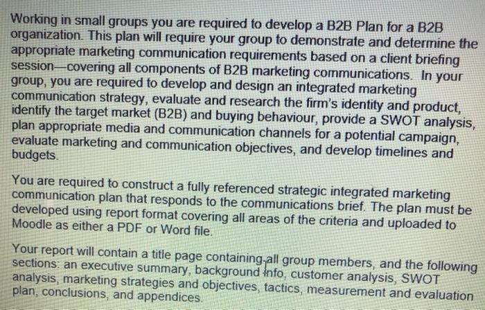 Working in small groups you are required to