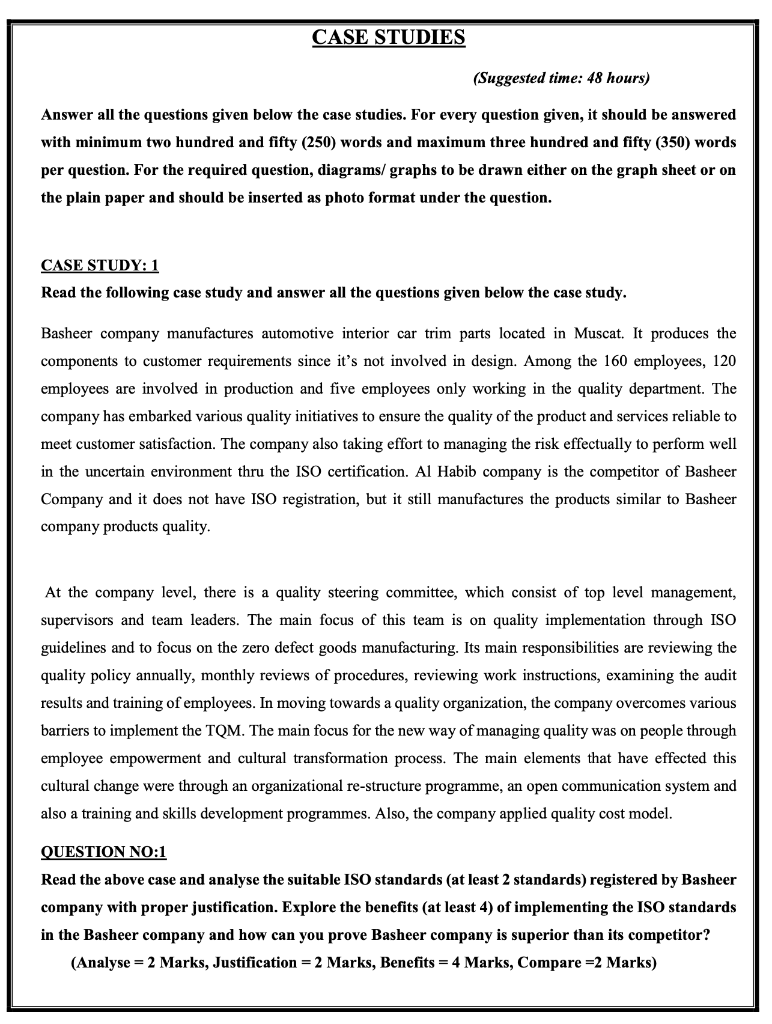 CASE STUDIES (Suggested time: 48 hours) Answer