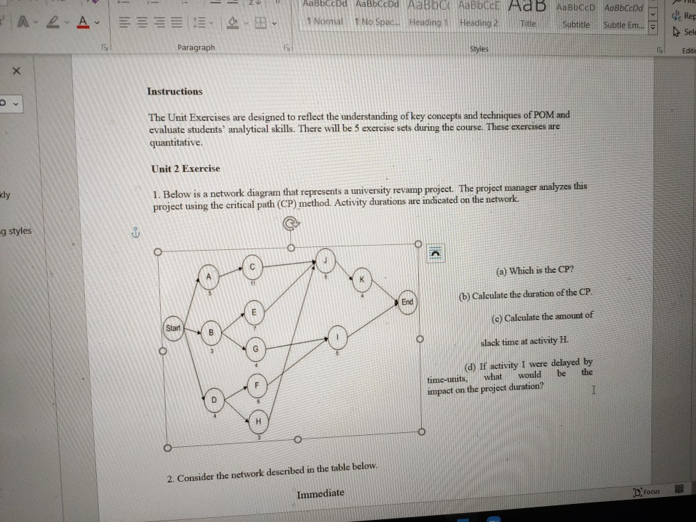 Instructions The Unit Exercises are designed to