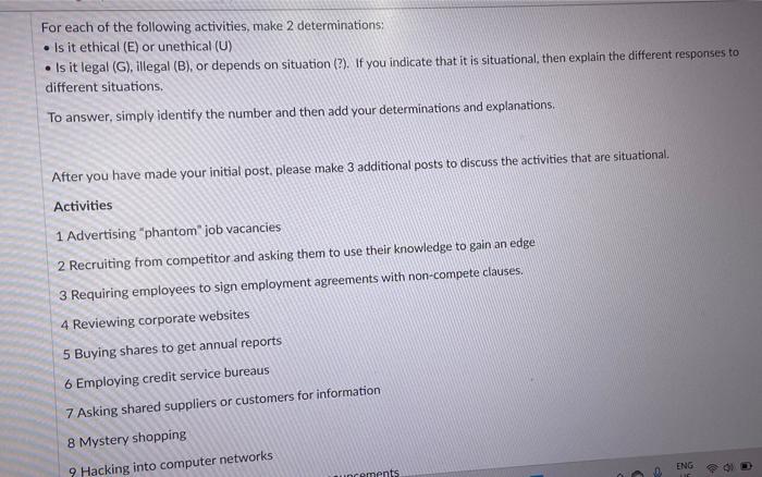 pls explain for the activities that are