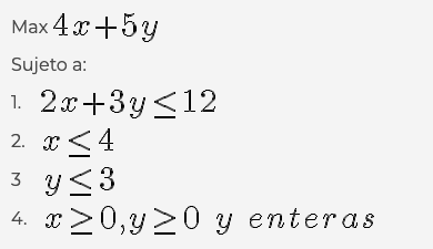 Given the following integer linear programming