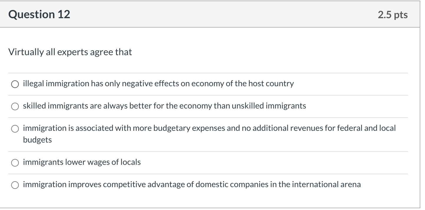 Question 12 2.5 pts Virtually all experts agree