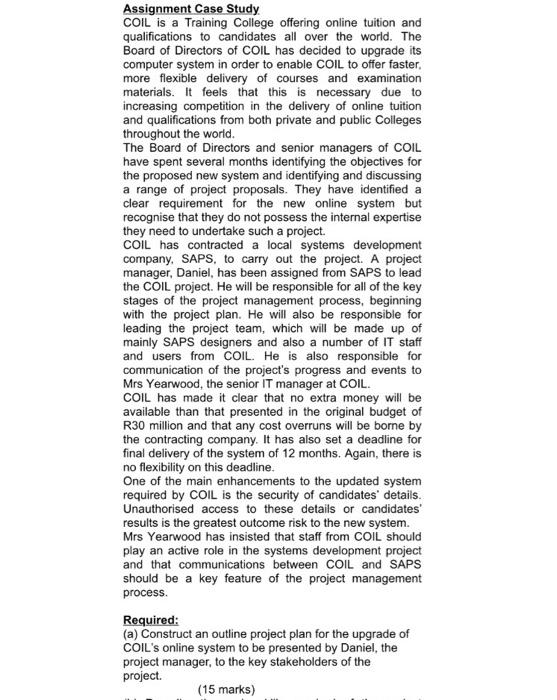 Assignment Case Study COIL is a Training College