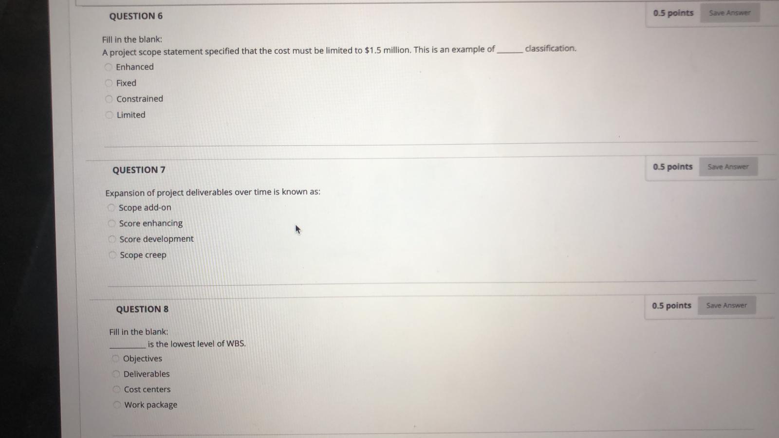 Please please answer all QUESTION 1 0.5 points