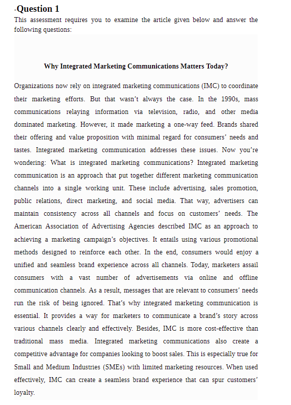 -Question 1 This assessment requires you to