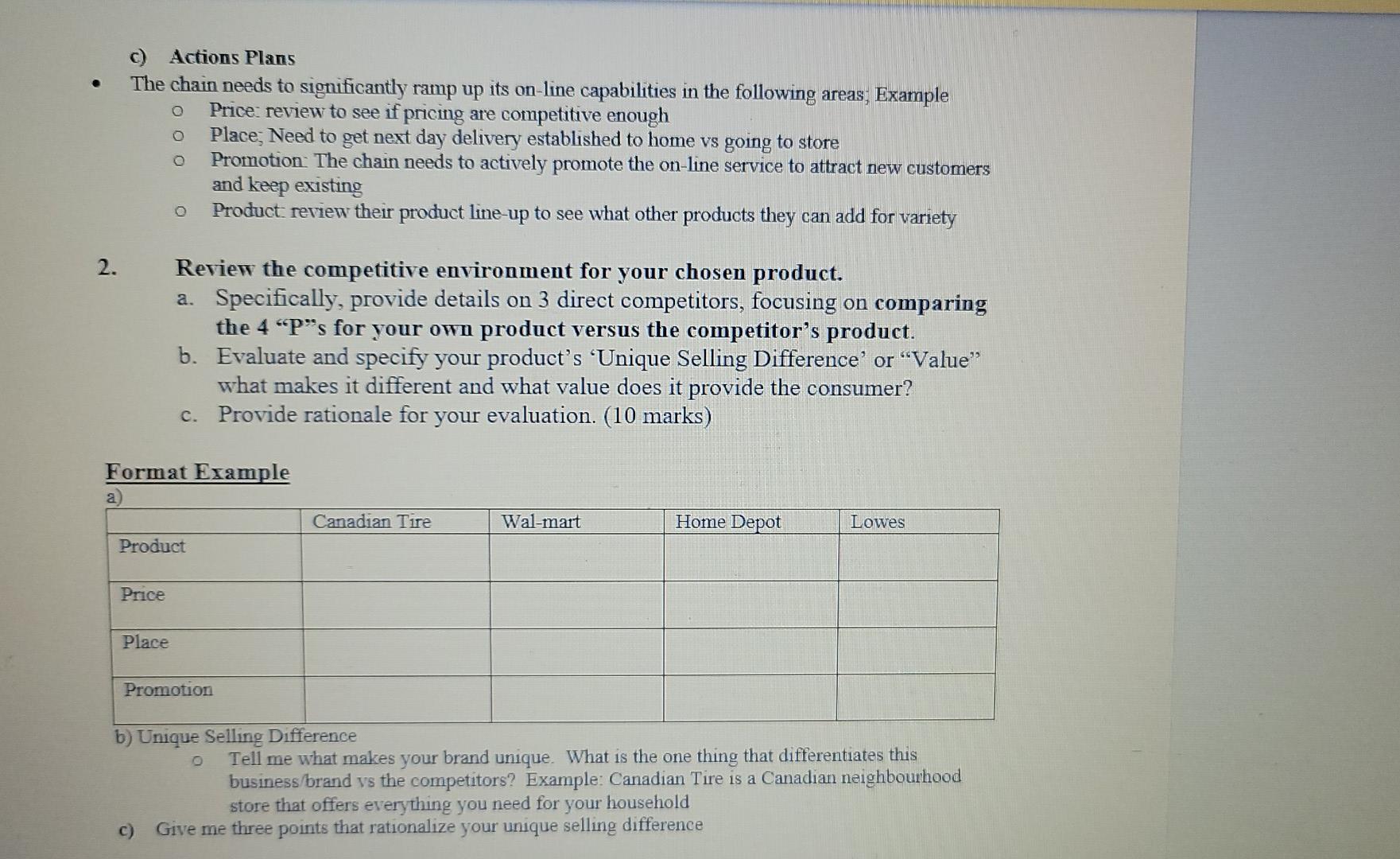 c) Actions Plans The chain needs to significantly