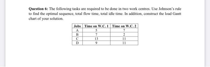 Question 6: The following tasks are required to