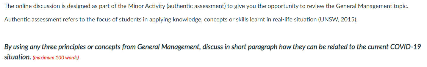 100 Words MAX The online discussion is designed